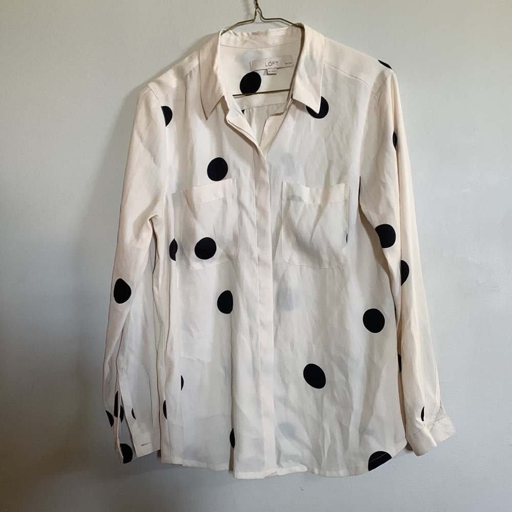 LOFT White Blouse with Black Polka Dots